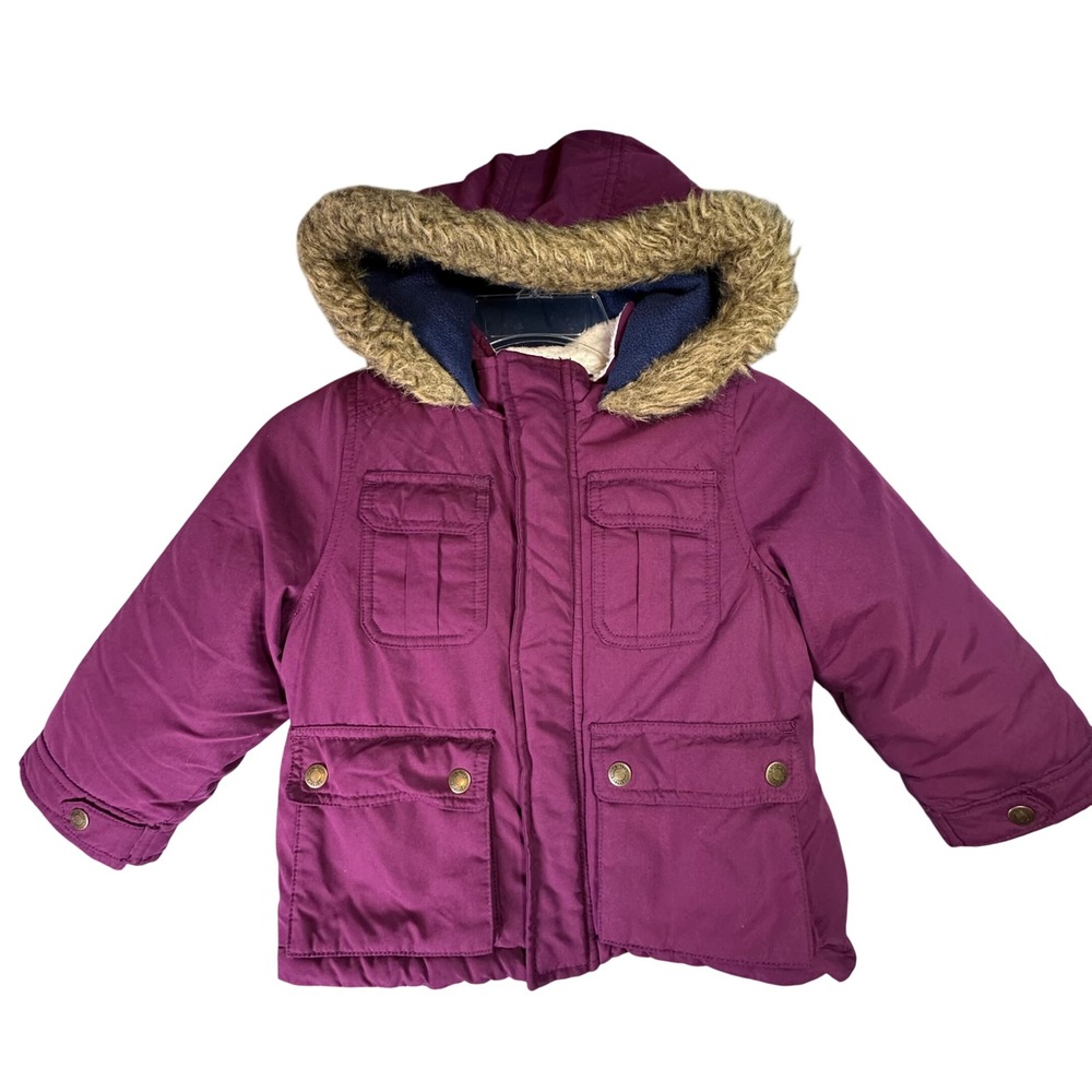 Carter's Toddler Girls Winter Parka Faux Fur Hood Jacket 3T Purple Puffer Coat